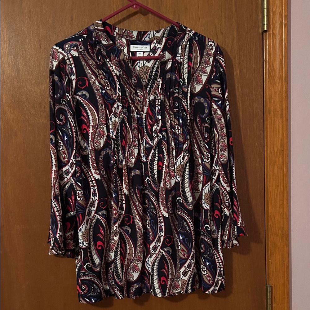 Charter Club Women's Paisley Blouse - Red, White, Black